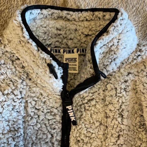 VS Pink Pullover Gray Sherpa Jacket - Picture 2 of 8